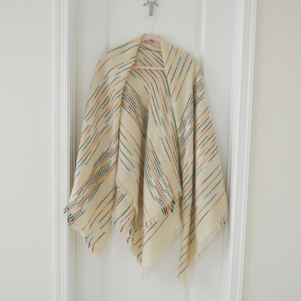 Cream and Multi Color Thread Blanket Scarf